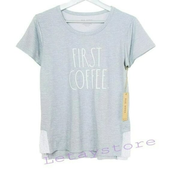 NWT RAE DUNN 2pc Ultra Soft First Coffee Tee and Shorts Pajama Set - Picture 4 of 5